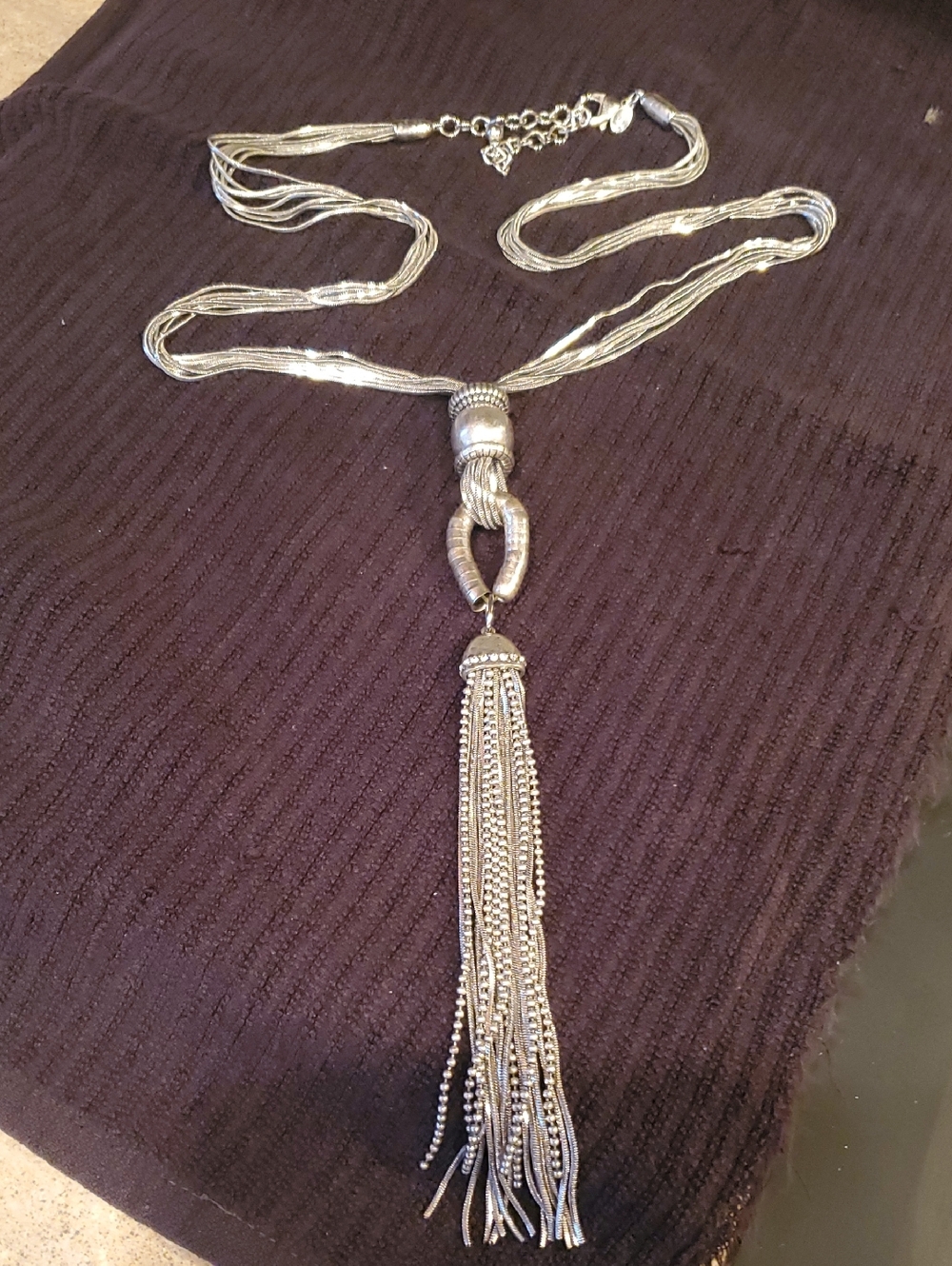 Vintage 1980's Silver Tone Tassel Multi-Strand Pendant Necklace - Women Jewelry